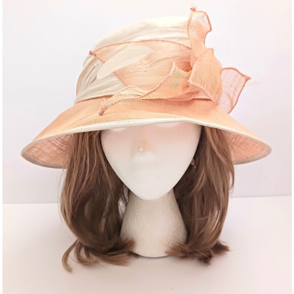 Halo Handmade in England Straw Hat Ivory Dupioni Silk Tan Mesh Bow & Brim S/M main image 12